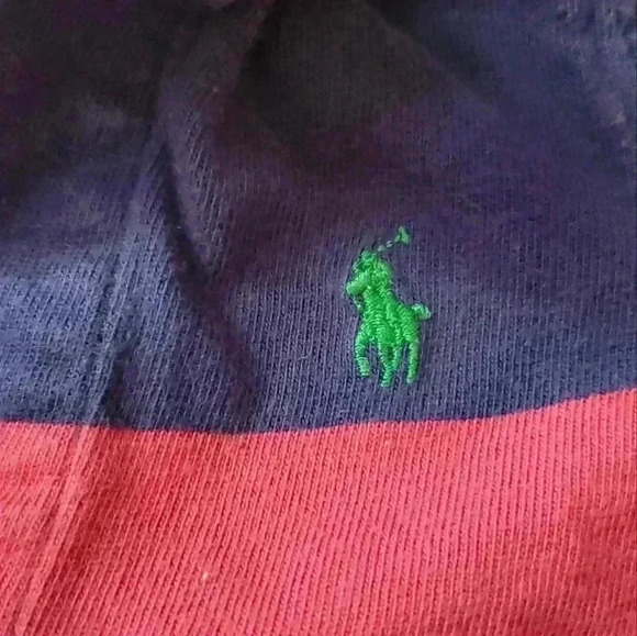 💚 3 For $15 Ralph Lauren Romper size 6M Rugby Stripe Red Navy - Picture 2 of 3